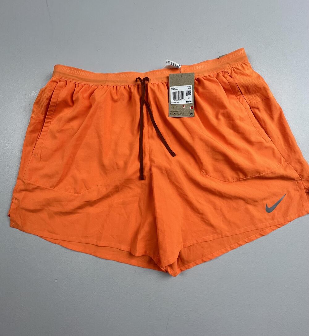 Nike Shorts Mens 2XL Orange Dri-FIT 5 Inch Inseam Running Lightweight Reflective